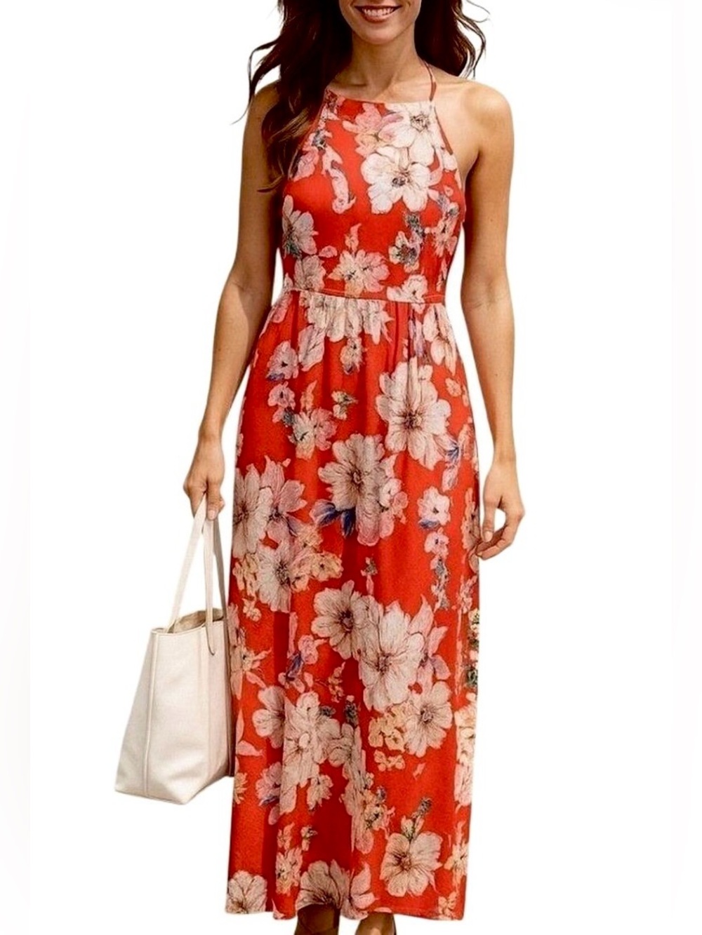 Dress Maxi Red Floral Apron Halter Dress Band Of Gypsies, Women’s Size Medium